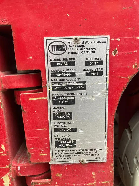 2017 MEC 1930SE Scissor Lift