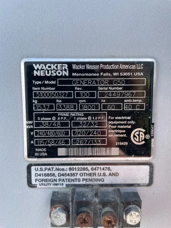 2019 Wacker Neuson G50 T4F Diesel Generator