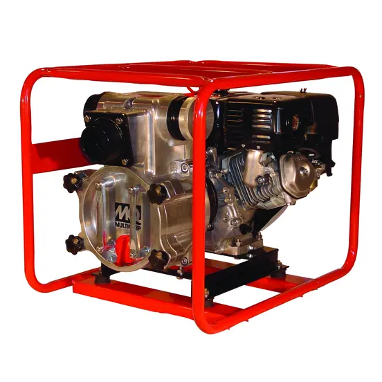 Red and silver and black MULTIQUIP Trash Pump, 3 in., Gas Powered