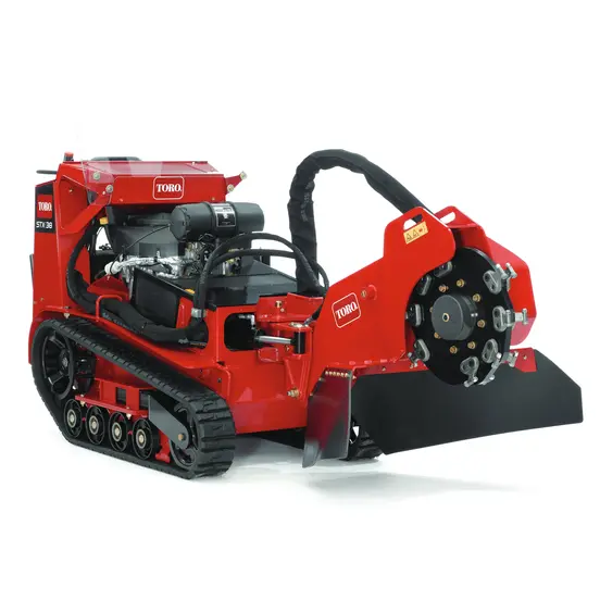 Red and black TORO Stump Grinder, 35 HP, Hydraulic