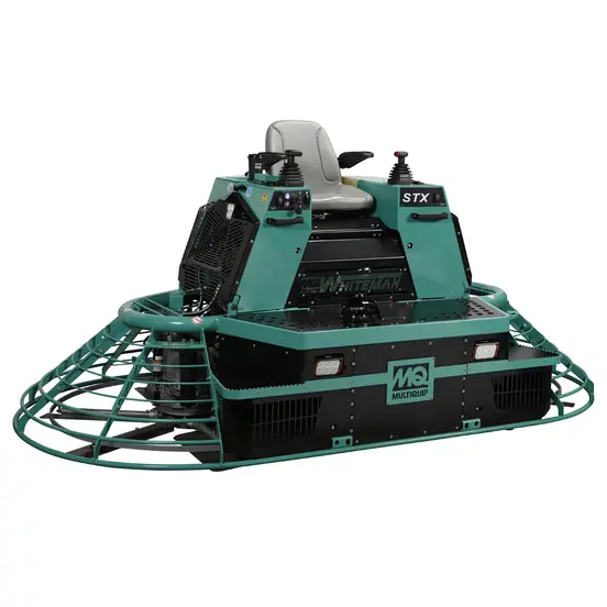 Green and black Multiquip ride-on concrete trowel